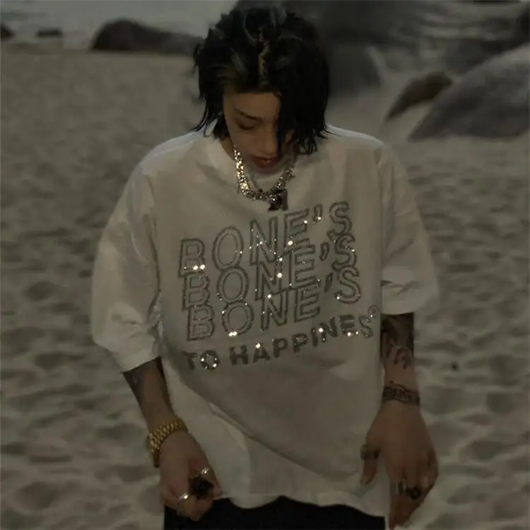 Short Sleeve T-shirt Loose Black and White Top Rhinestone Letter Pattern Streetwear Gothic Y2K Retro Hip Hop T-shirt Unisex
Short Sleeve T-shirt Loose Black and White Top Rhinestone Letter Pattern Streetwear Gothic Y2K Retro Hip Hop T-shirt Unisex
