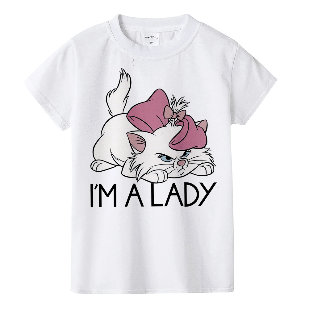 Красивая футболка для девочек летняя с рисунком кошки Мари детская милая розовая