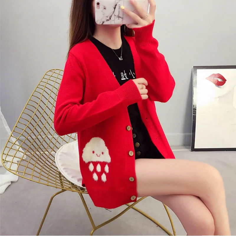 Autumn Winter Cardigan Women Cartoon Cloud Wool Knit Long Sleeve Knitwear Korean Style Female Ribbed Sweater Cardigan Coat New
Autumn Winter Cardigan Women Cartoon Cloud Wool Knit Long Sleeve Knitwear Korean Style Female Ribbed Sweater Cardigan Coat New