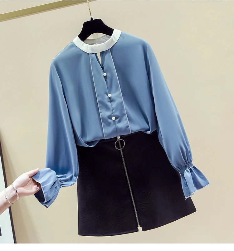 2020 Autumn Women's O Neck Flare Long Sleeves Beading Chiffon Shirt Ladies Female All-match Shirts OL Blouse Tops A3714
2020 Autumn Women's O Neck Flare Long Sleeves Beading Chiffon Shirt Ladies Female All-match Shirts OL Blouse Tops A3714