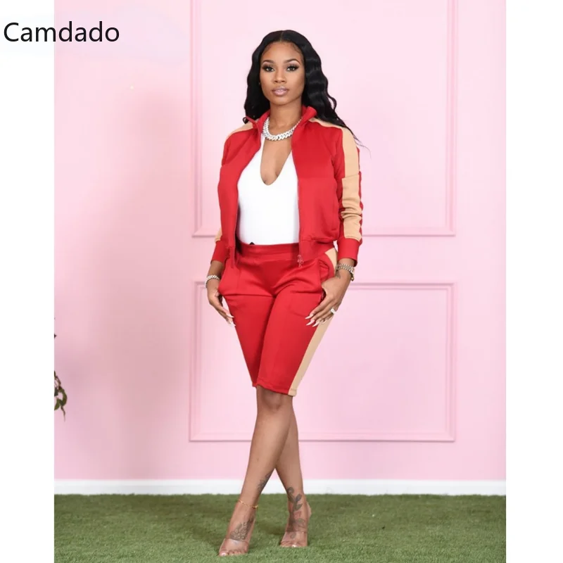 Women Set Casual Tracksuit Summer Patchwork Zipoper Full Sleeve Tops Knee Length Pants Two 2 Piece Sets Outfit Fashion 2021
Women Set Casual Tracksuit Summer Patchwork Zipoper Full Sleeve Tops Knee Length Pants Two 2 Piece Sets Outfit Fashion 2021