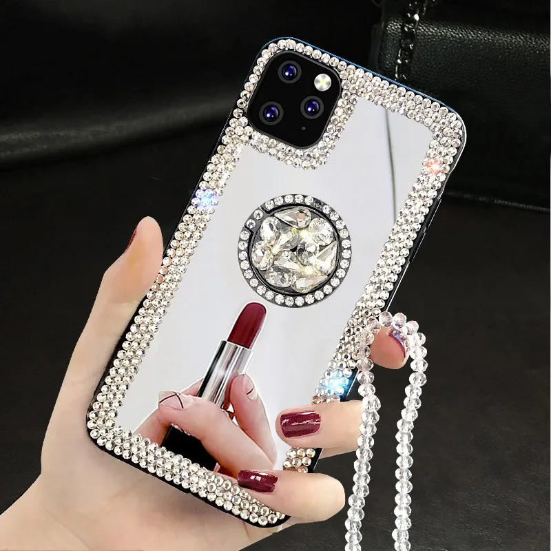 Зеркальный чехол с кольцом-подставкой для iPhone 13 12 11 Pro MAX XS XR SE 2020 7 8 Plus мягкий