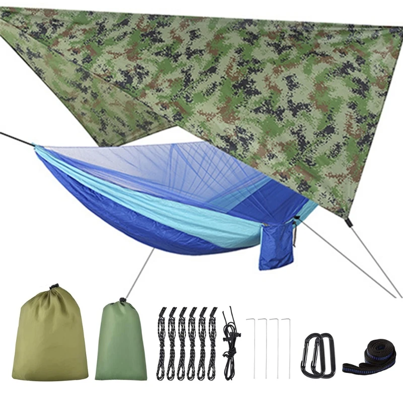 Camping Hammock with Net and Tarp Rain Cover and Tree Straps 200kg Load Capacity 290 x 140 cm Nylon Double Hammock
Camping Hammock with Net and Tarp Rain Cover and Tree Straps 200kg Load Capacity 290 x 140 cm Nylon Double Hammock