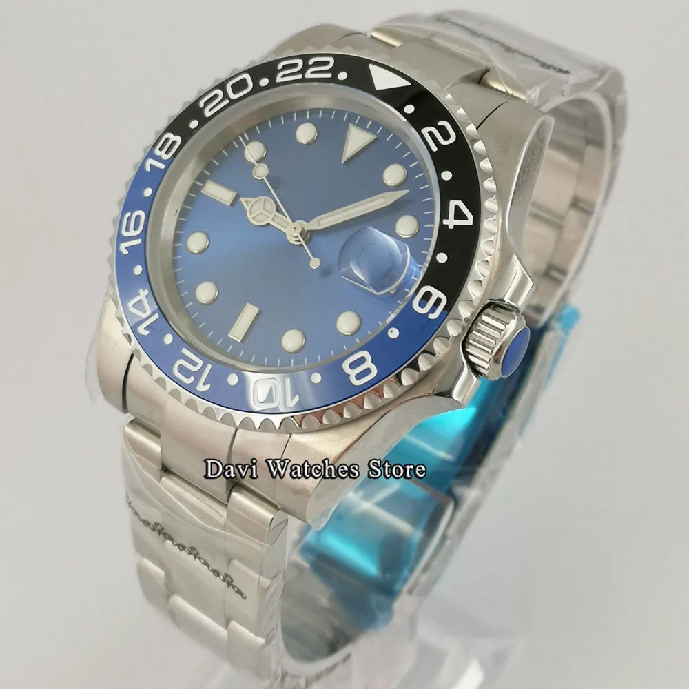 

40mm Blue Sterile Top 24 Jewels Japan NH35 Automatic Movement Mens Watches Ceramic Bezel Sapphire Glass Male WristWatch