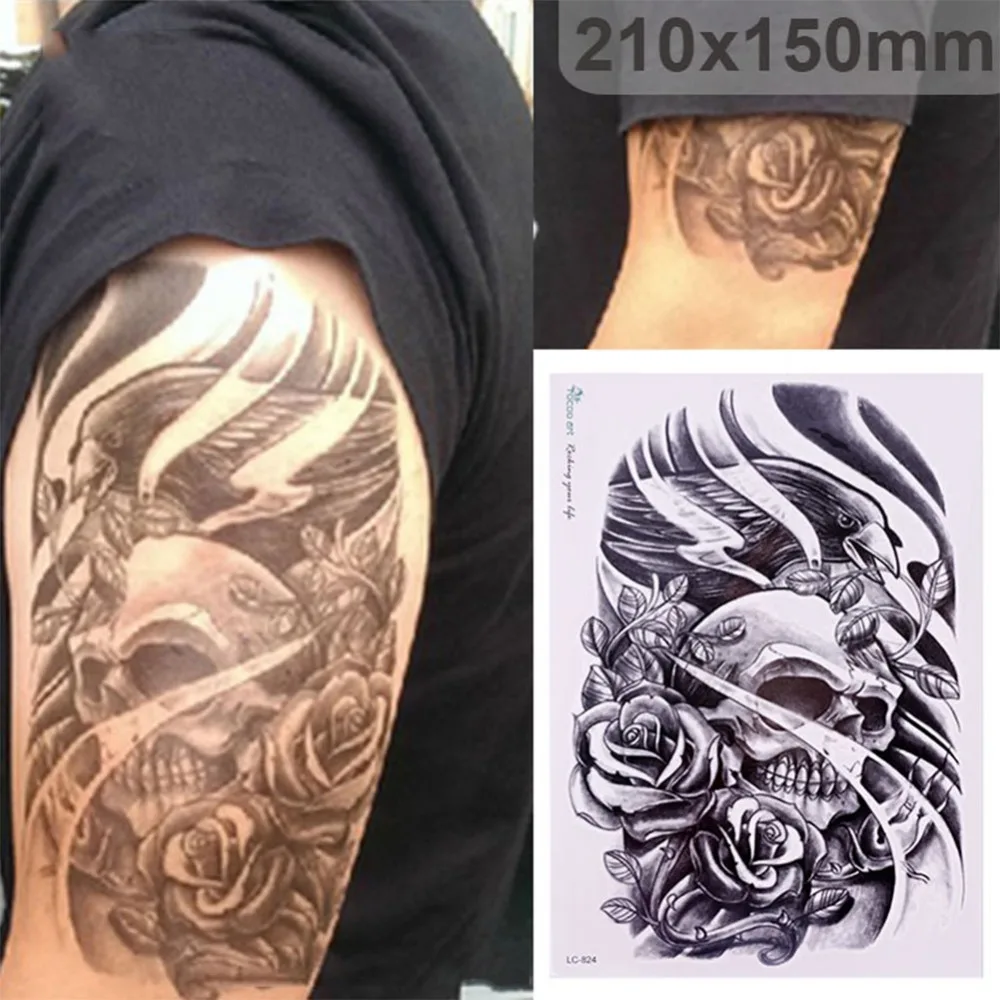 

210*150mm Removable Skull Head Tattoo Stickers Waterproof Body Art Arm Back Fashion Temporary Tattoo Stickers for Women Men