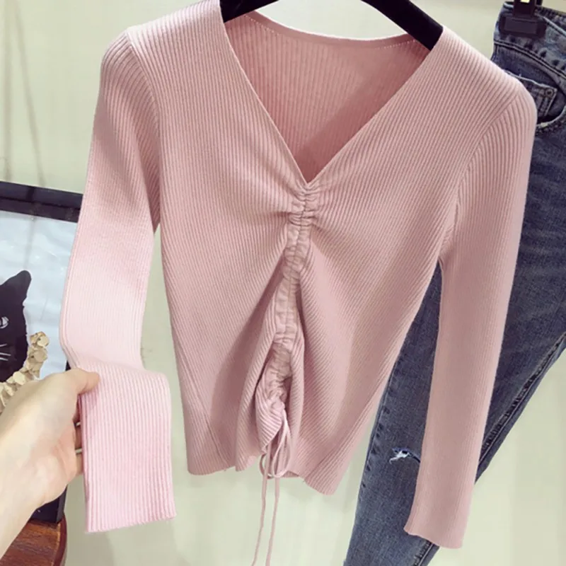 Women Fashion Casual V-Neck Kintted Pullover Autunm Lady Solid Drawstring Wear Long Sleeve Tops
Women Fashion Casual V-Neck Kintted Pullover Autunm Lady Solid Drawstring Wear Long Sleeve Tops