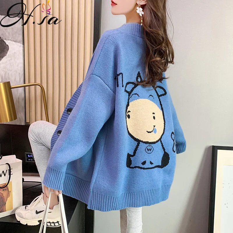 Hsa Korean Style Cartoon Sweater Cardigan Women' Winter 2021 Autumn Bear Sweater Coat Loose Knit Jacket Coat Kawaii Cardigan
Hsa Korean Style Cartoon Sweater Cardigan Women' Winter 2021 Autumn Bear Sweater Coat Loose Knit Jacket Coat Kawaii Cardigan