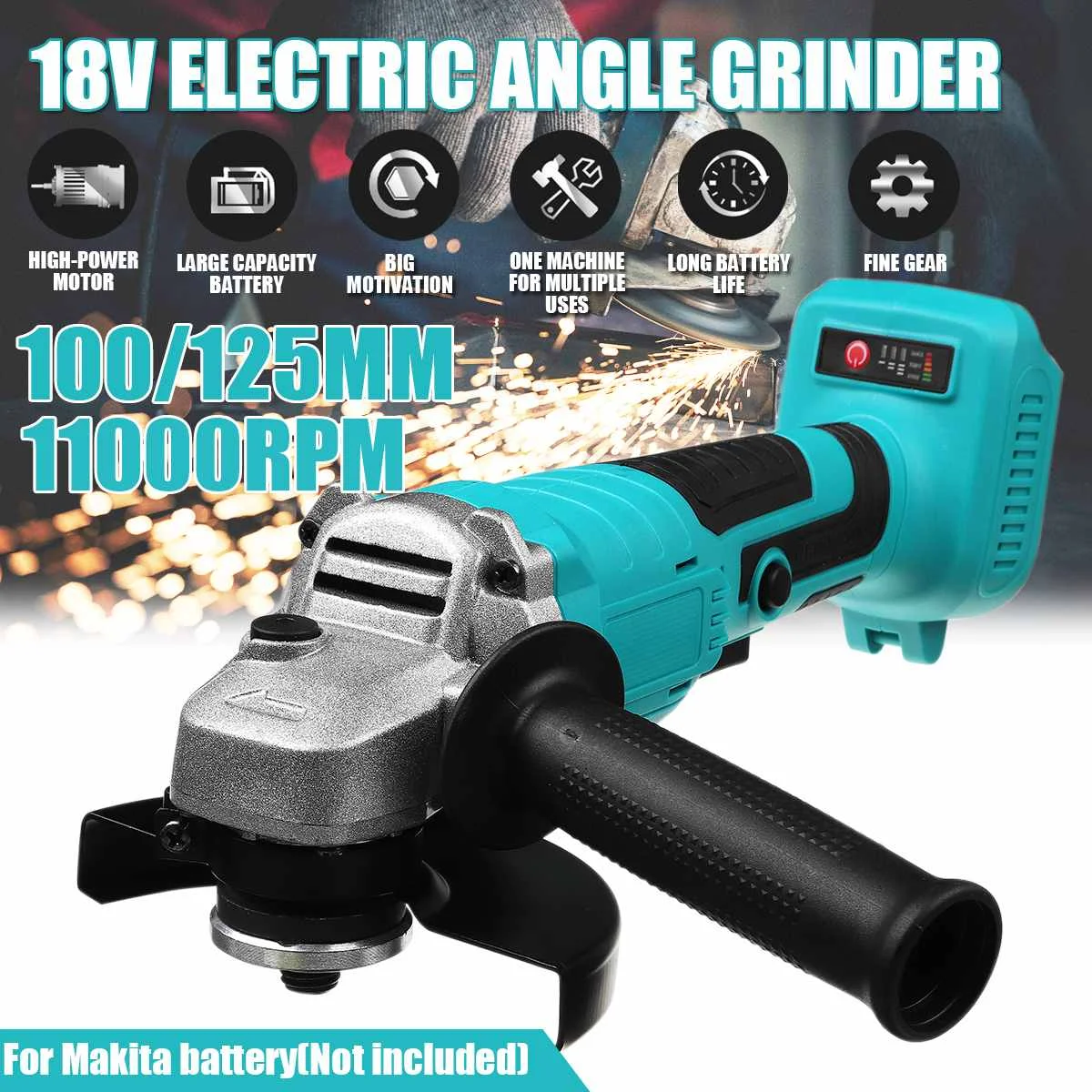 18V 800W 11000rpm Brushless Cordless Impact Angle Grinder Variable Speed For Battery DIY Power Tool Cutting Machine Polisher
18V 800W 11000rpm Brushless Cordless Impact Angle Grinder Variable Speed For Battery DIY Power Tool Cutting Machine Polisher