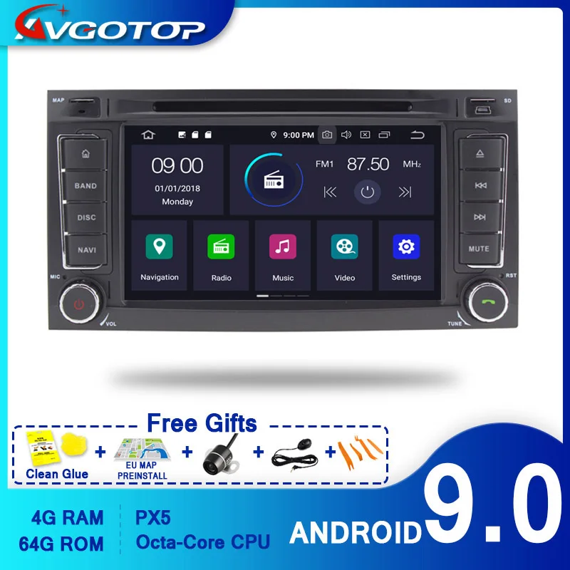 AVGOTOP 2 + 16 ГБ/4 64 ГБ Android 9 Bluetooth GPS Автомобильный плеер мультимедиа для VW TOUAREG 2004 2011/VW T5