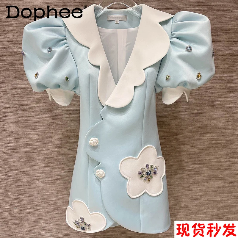 Beaded Flower Slim Waist Suit Mini Dress Women Elegant Ruffles Short Sleeve Bodycon Dress Princess Evening Party Dress Summer
Beaded Flower Slim Waist Suit Mini Dress Women Elegant Ruffles Short Sleeve Bodycon Dress Princess Evening Party Dress Summer
