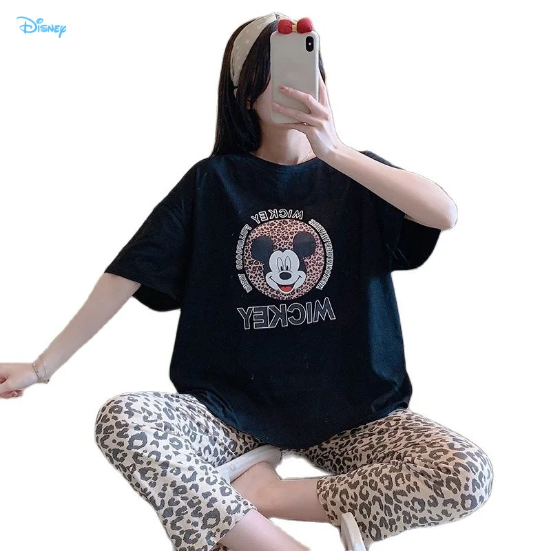 Summer Cotton Pajamas Women's Short Sleeve Pants Mickey Mouse Leopard Print Kawaii Cartoon Loose Home Suit Pajama Sets Women
Summer Cotton Pajamas Women's Short Sleeve Pants Mickey Mouse Leopard Print Kawaii Cartoon Loose Home Suit Pajama Sets Women