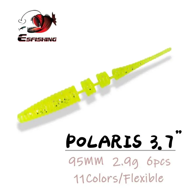 Esfishing 6 шт. червячная Polaris 3 7 "рыболовная Мягкая приманка 95 мм 2 9 г супер