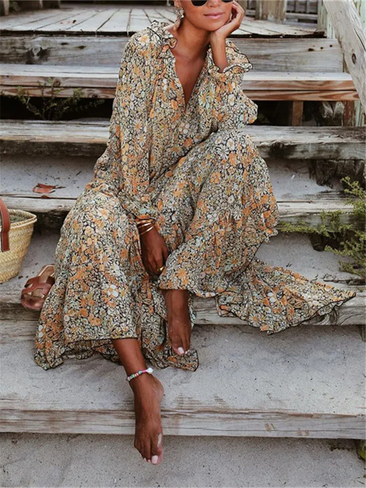 Fashion Maxi Dresses for Women Vintage V-Neck Long Sleeve Summer Dress Printing Vestidos Bohemian Beach Loose Women Dress Long
Fashion Maxi Dresses for Women Vintage V-Neck Long Sleeve Summer Dress Printing Vestidos Bohemian Beach Loose Women Dress Long