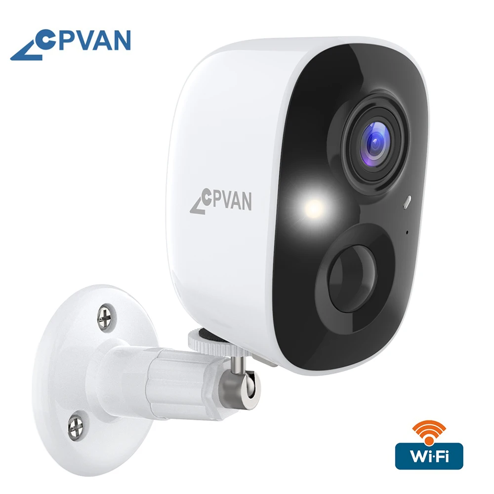 

CPVAN беспроводная наружная камера безопасности с аккумулятором, WiFi 1080P HD перезаряжаемая фотокамера с ИИ PIR датчиком движения