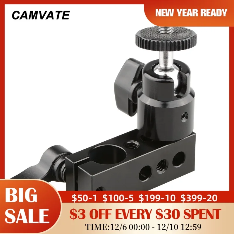 CAMVATE 15mm Single Rod Clamp With 360° Swivel Ball Head Mount & 1/4"-20 Male Thread For LED Light/Monitor/Flash Light Mounting
CAMVATE 15mm Single Rod Clamp With 360° Swivel Ball Head Mount & 1/4"-20 Male Thread For LED Light/Monitor/Flash Light Mounting