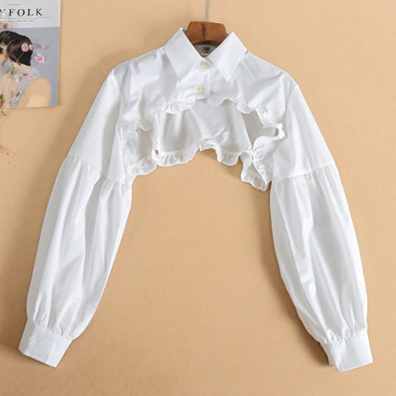 Women Puff Long Sleeve Lapel Half Top Blouse Detachable Fake Collar Vintage Style False Collar Crop Tops Clothing Accessories 
Women Puff Long Sleeve Lapel Half Top Blouse Detachable Fake Collar Vintage Style False Collar Crop Tops Clothing Accessories