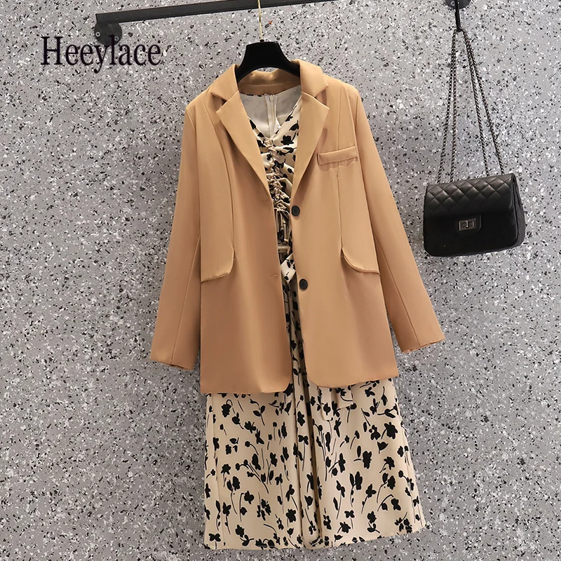 Женский элегантный корейский комплект из двух предметов, офисные женские платья с длинным рукавом и принтом и платье-блейзер с высокой тали... 
Женский элегантный корейский комплект из двух предметов, офисные женские платья с длинным рукавом и принтом и платье-блейзер с высокой тали...