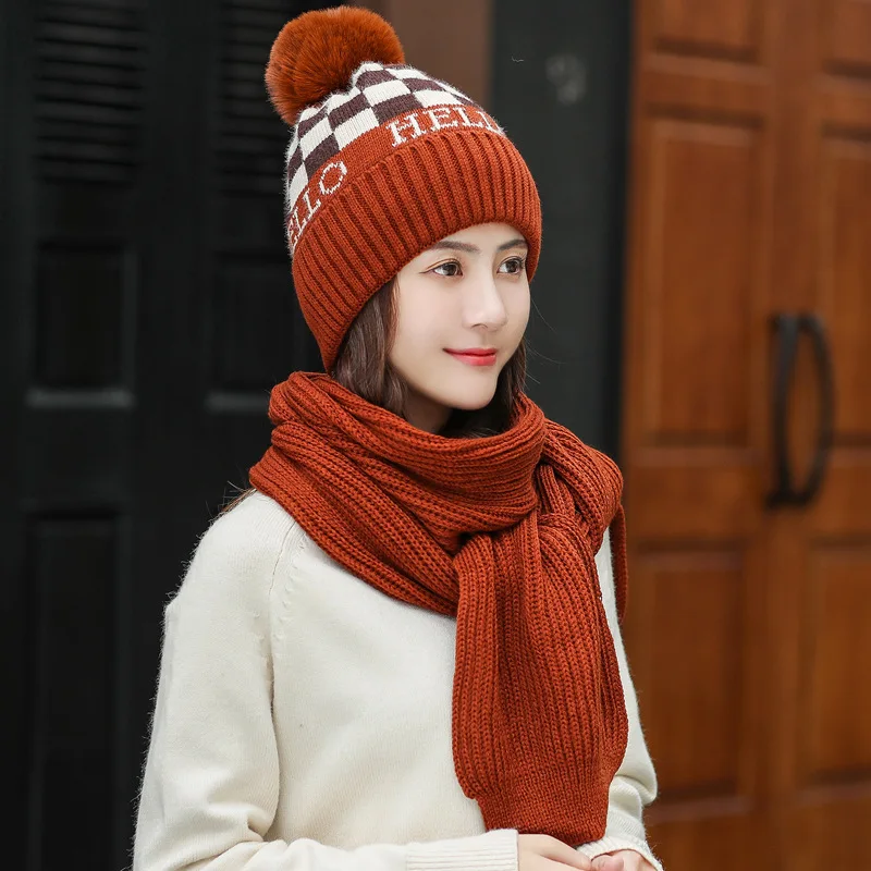 2019 New Warm Knitted Hat With Scarf Set Girl Plus Velvet Thick Hats Set Windproof Outdoor Snow Cap Collar Suit For Women Ladies 
2019 New Warm Knitted Hat With Scarf Set Girl Plus Velvet Thick Hats Set Windproof Outdoor Snow Cap Collar Suit For Women Ladies