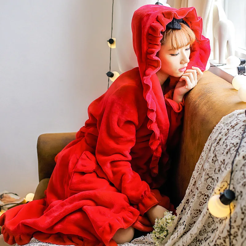 Autumn Winter Cute Thick Flannel Nightgown Women Lace Bathrobe Ruffled Sleepwear Nightgown Nusette Femme Lovely Negligee 1PCS
Autumn Winter Cute Thick Flannel Nightgown Women Lace Bathrobe Ruffled Sleepwear Nightgown Nusette Femme Lovely Negligee 1PCS
