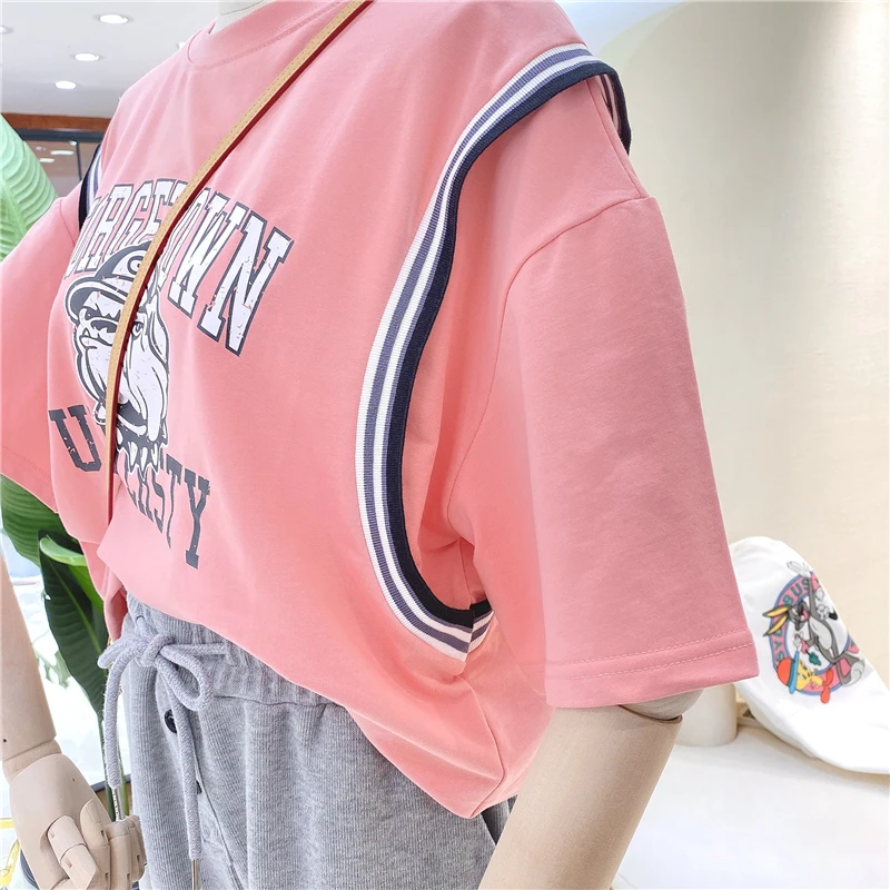 Spring and Summer Stitching Contrast Color Minimalist Cartoon Loose Large Size Short Sleeve Bottoming Shirt T-shirt Female Top
Spring and Summer Stitching Contrast Color Minimalist Cartoon Loose Large Size Short Sleeve Bottoming Shirt T-shirt Female Top
