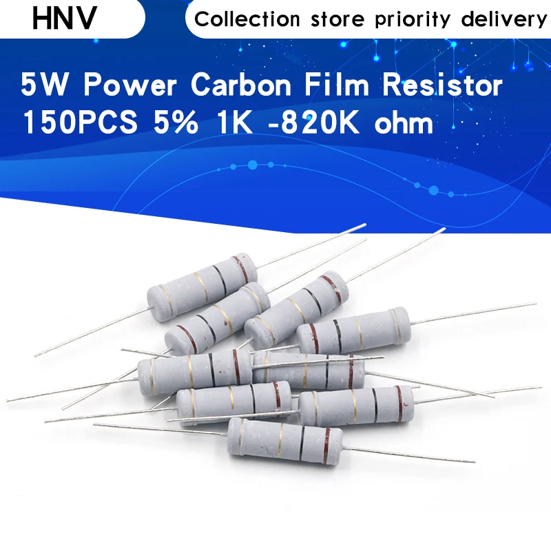 150pcs/lot 5W Power Carbon Film Resistor Kit Assortment Set 1K ohm-820K ohm 5% Resistance Pack 100K 10K 33K 47K 470K Resistors
150pcs/lot 5W Power Carbon Film Resistor Kit Assortment Set 1K ohm-820K ohm 5% Resistance Pack 100K 10K 33K 47K 470K Resistors