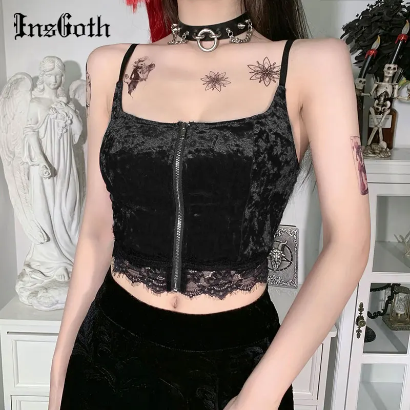 InsGoth Aesthetic Lace Trim Black Camis Goth Sexy Cut Out Backless Basic Tops Vintage Elegant Velvet Women Summer Cropped Tops
InsGoth Aesthetic Lace Trim Black Camis Goth Sexy Cut Out Backless Basic Tops Vintage Elegant Velvet Women Summer Cropped Tops