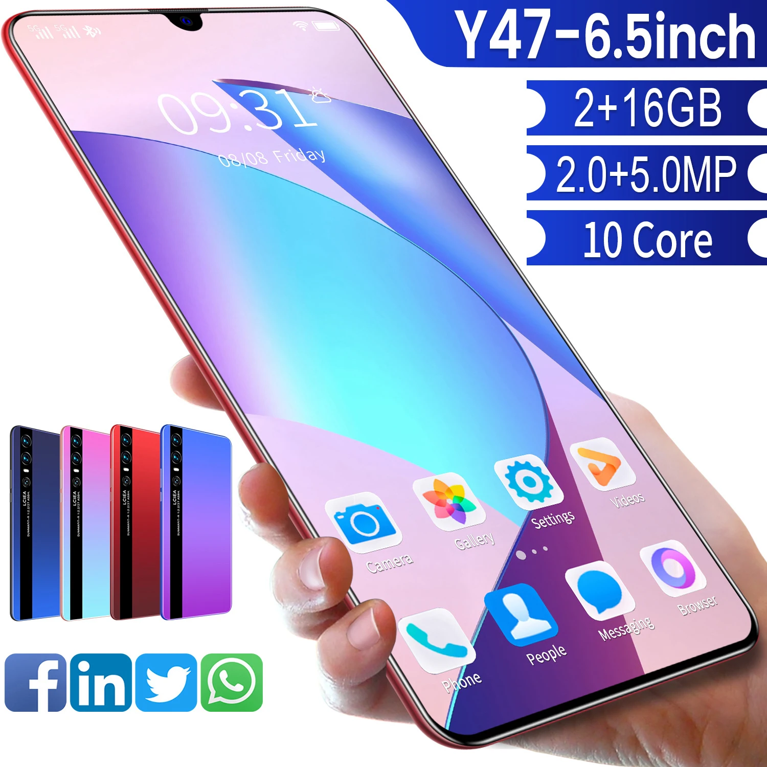 

Global Version Smartphone Y47 6.5 Inch HD Scren 5600mAh 2GB Ram 16GB Rom Unlocked Dual Sim Mobilephone Celular Cellphone Android