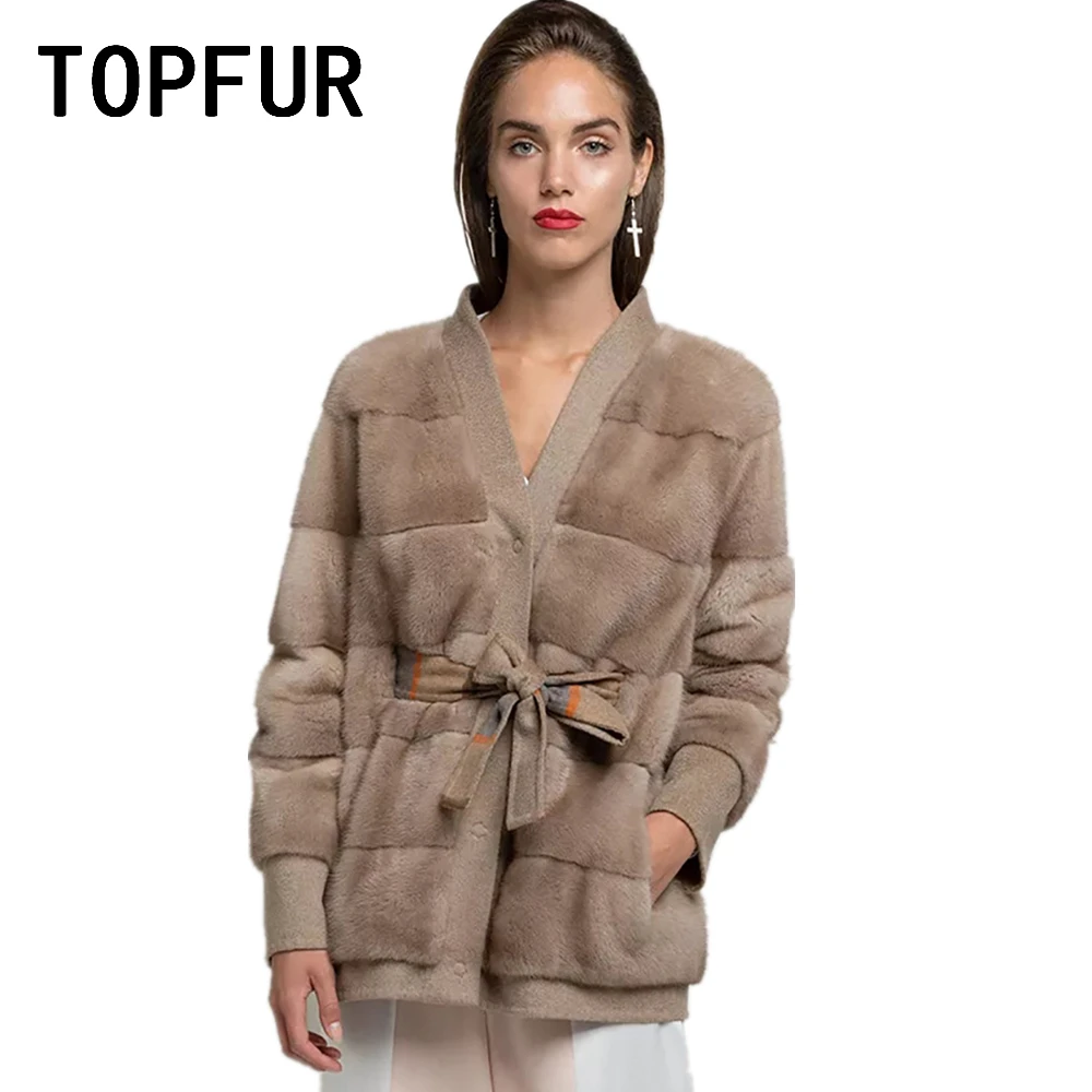 Шерстяное пальто TOPFUR из натурального меха норки зимнее женская куртка