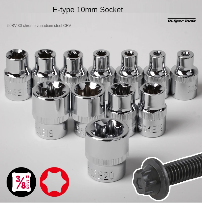 Single Piece 3/8 Inch Socket Adapter E Type Torx Sockets Torx Ratchet Wrench Head E8E10E12E14E16E18E20 10mm
Single Piece 3/8 Inch Socket Adapter E Type Torx Sockets Torx Ratchet Wrench Head E8E10E12E14E16E18E20 10mm