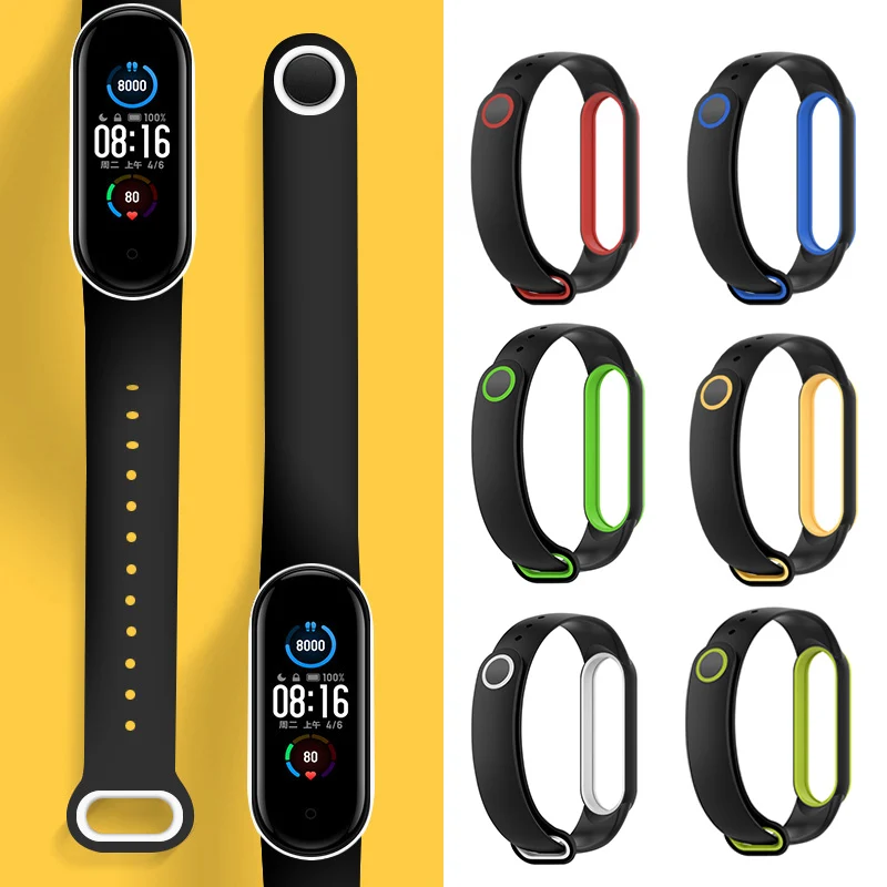 

For Xiaomi Mi Band 3 4 5 6 Sport Wrist Strap watchband Three-point color Silicone TPU Bracelet for Mi Band 3/4/5 Smart Wristband