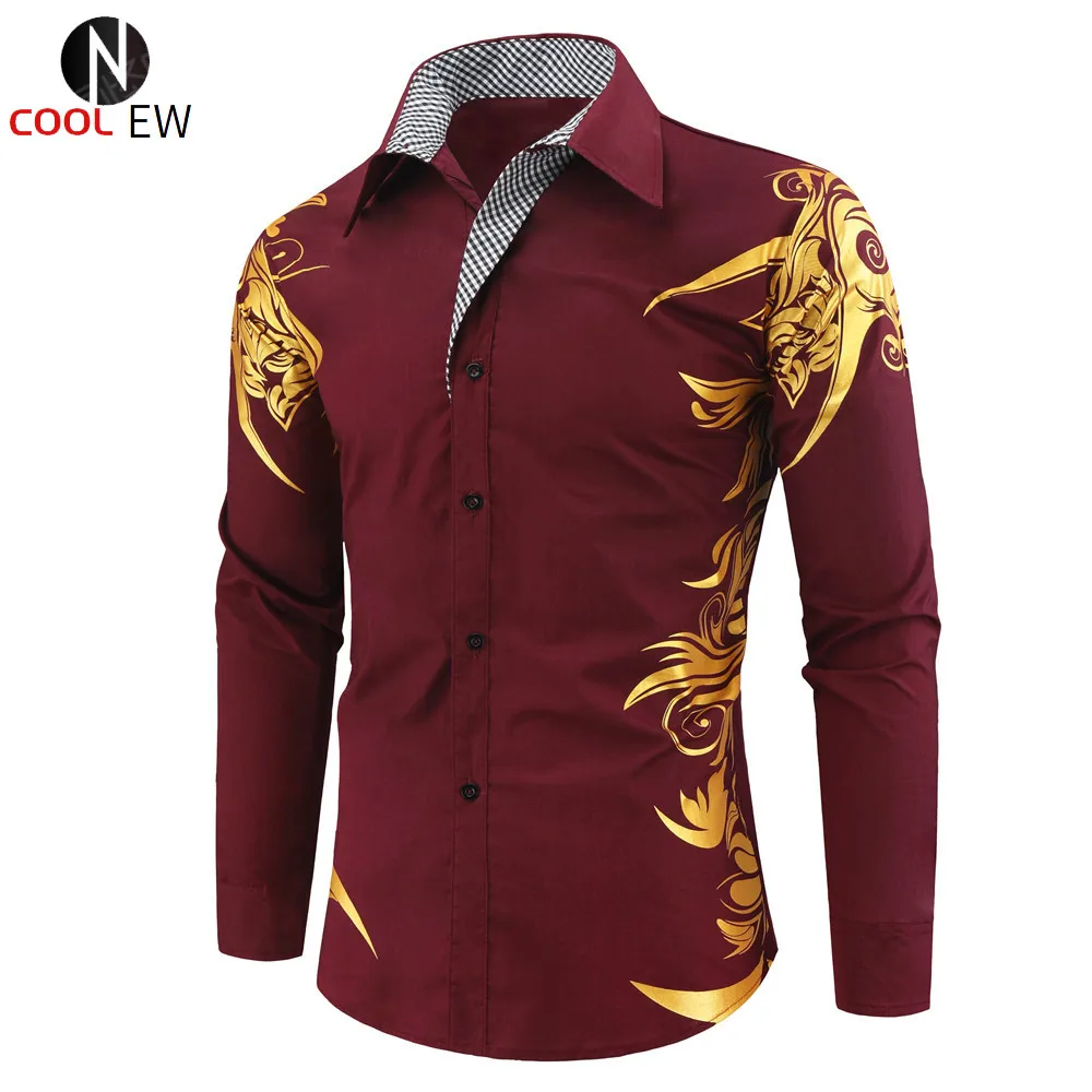 Personality Features Shirts Men Casual Gold Print Man Shirt Long Sleeve New Arrival Casual Slim Fit Male Shirts Single breasted
Personality Features Shirts Men Casual Gold Print Man Shirt Long Sleeve New Arrival Casual Slim Fit Male Shirts Single breasted