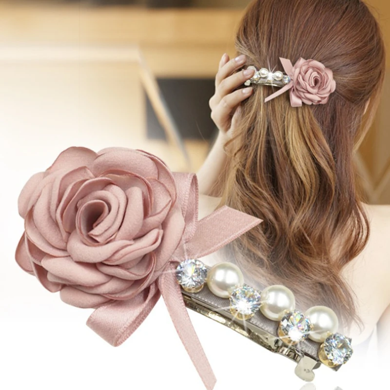 

Fashion Handmade Hair Accessories Girls Bow Hairpin Clip Imitate Pearl Headdress Large Horsetail Hairgrip Barrettes for Women