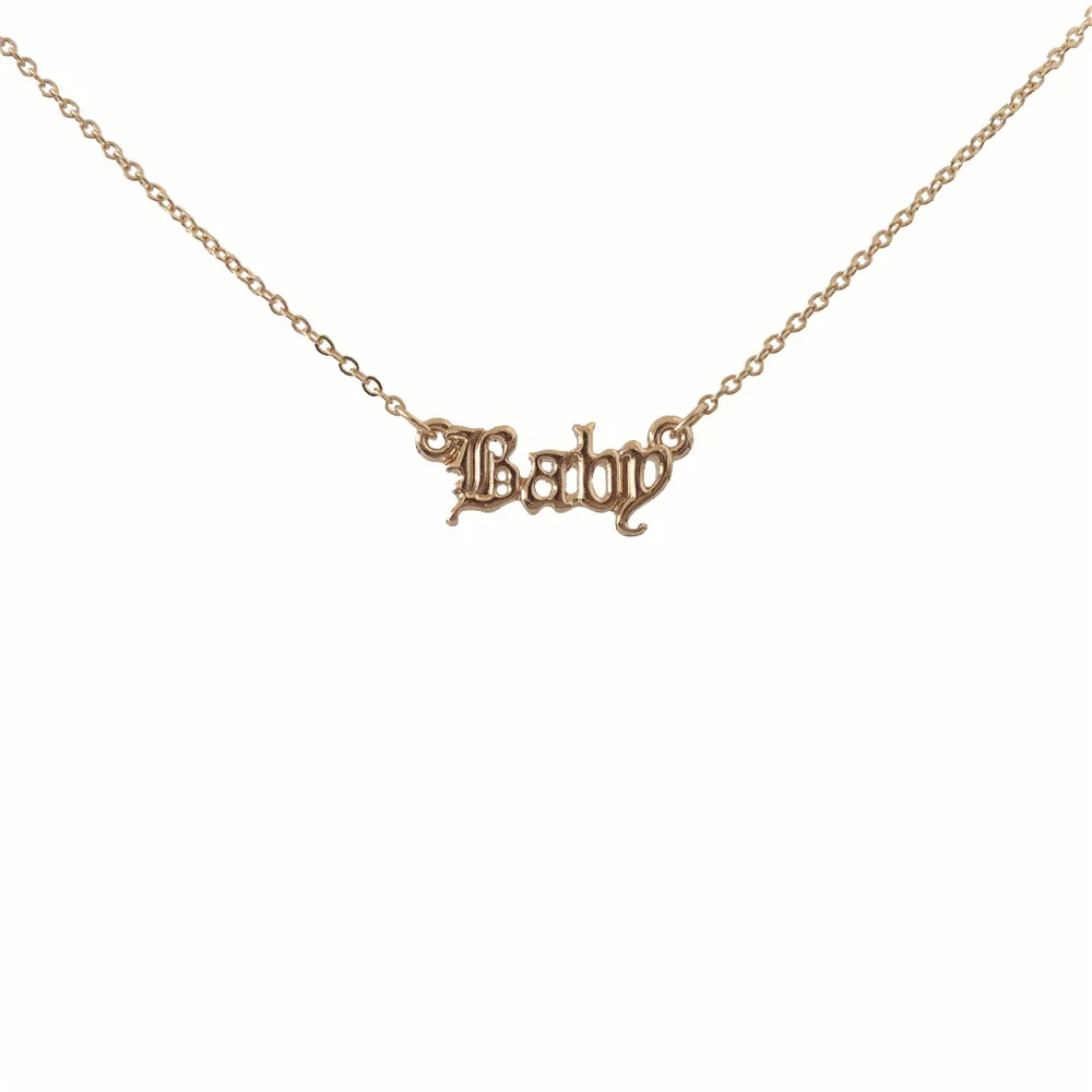 New Arrivals Girly Gold Color Baby Honey Merci Angel Amor Babygirl Letter Necklace Old english Gothic Women Delicate Jewelry
New Arrivals Girly Gold Color Baby Honey Merci Angel Amor Babygirl Letter Necklace Old english Gothic Women Delicate Jewelry