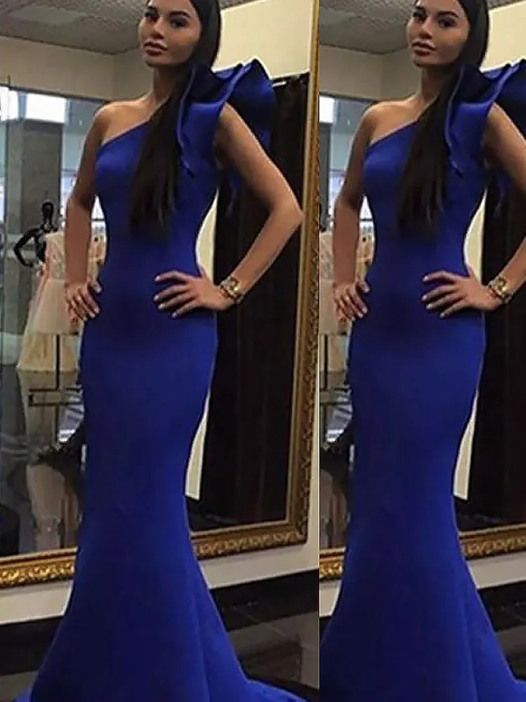 Dark Navy Party Gowns Mermaid / Trumpet Asymmetrical One-Shoulder Evening Dresses Sweep/Brush Sleeveless Layered Party Dresses
Dark Navy Party Gowns Mermaid / Trumpet Asymmetrical One-Shoulder Evening Dresses Sweep/Brush Sleeveless Layered Party Dresses