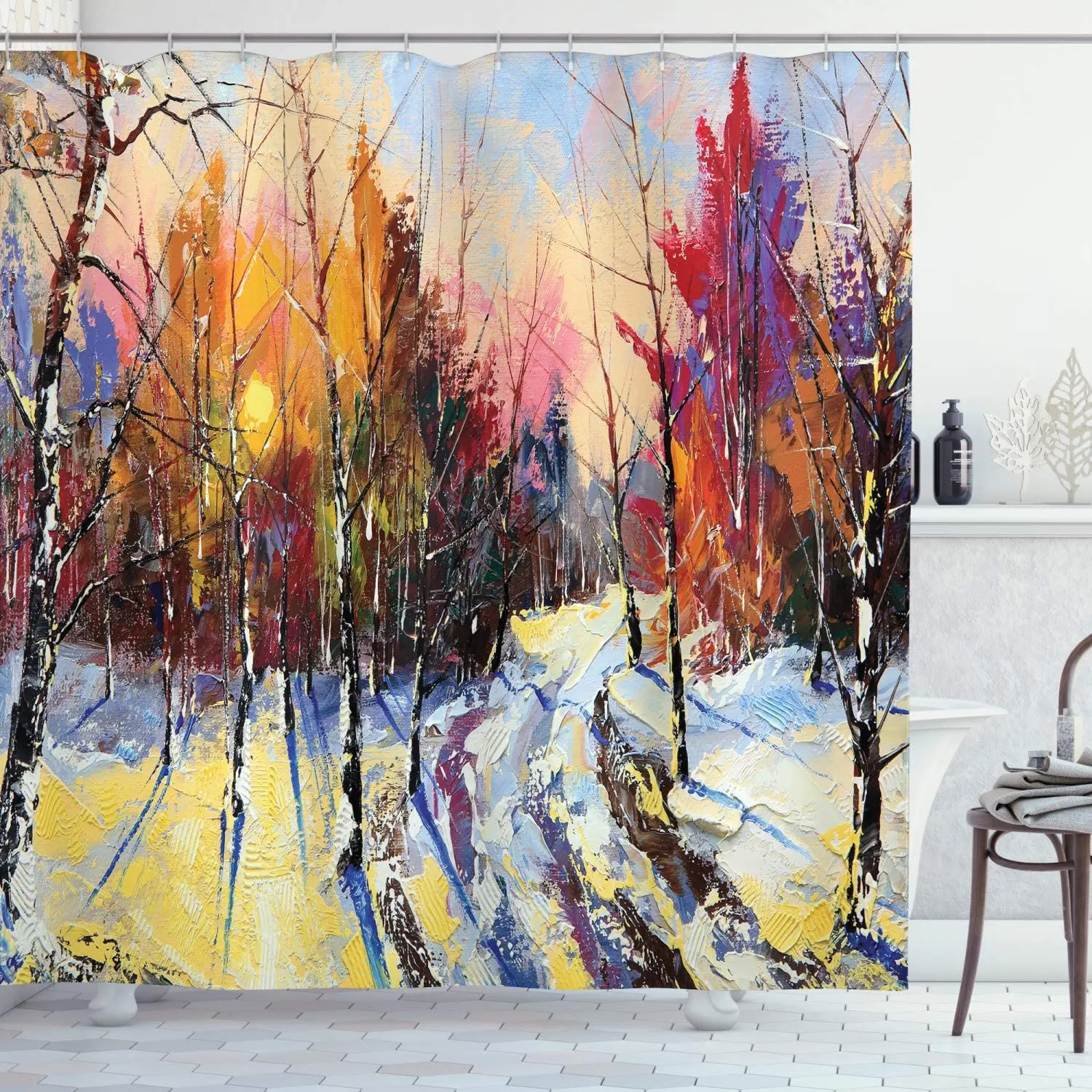 Country Shower Curtain Pastel Color Paint of Sunset in Old Town Winter Pastoral Countryside Landscape Bathroom Decor Set
Country Shower Curtain Pastel Color Paint of Sunset in Old Town Winter Pastoral Countryside Landscape Bathroom Decor Set