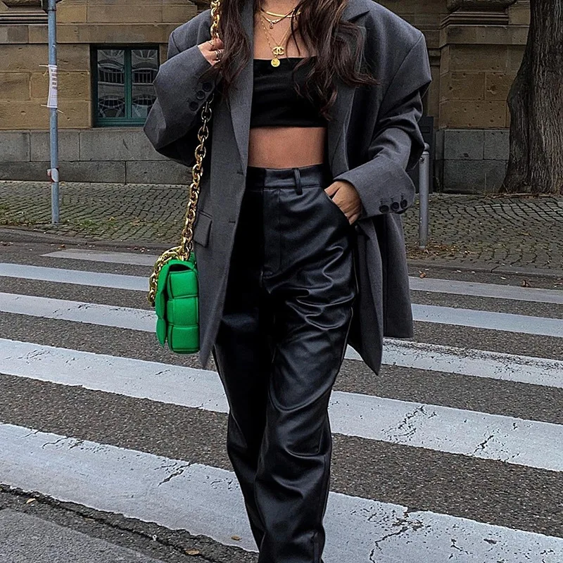 Autumn New Fashion High Waist Straight Trousers Women Casual Pant Streetwear Solid PU Leather Stacked Pants Female Basic 2020
Autumn New Fashion High Waist Straight Trousers Women Casual Pant Streetwear Solid PU Leather Stacked Pants Female Basic 2020