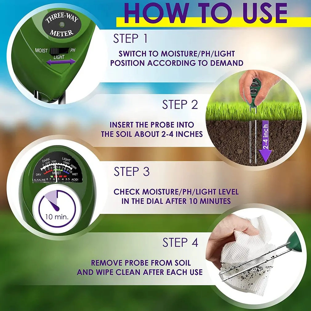 Soil PH Meter 3-in-1 Soil Tester Moisture Light PH Meter Tool For Garden Farm Plant Outdoor Indoor Lawn Care Soil Test Kit
Soil PH Meter 3-in-1 Soil Tester Moisture Light PH Meter Tool For Garden Farm Plant Outdoor Indoor Lawn Care Soil Test Kit