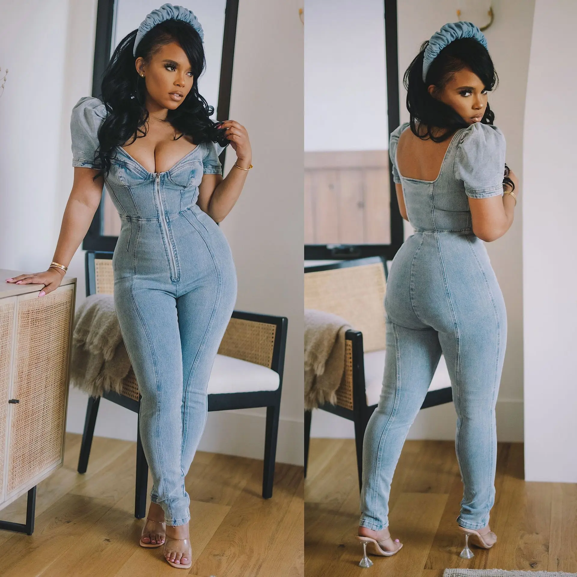 Donsignet Women Jumpsuits Fashion New Denim Slim Thin Puff Sleeve Jumpsuit Jeans Bodysuit Casual Solid Color Sexy Jumpsuit Women
Donsignet Women Jumpsuits Fashion New Denim Slim Thin Puff Sleeve Jumpsuit Jeans Bodysuit Casual Solid Color Sexy Jumpsuit Women