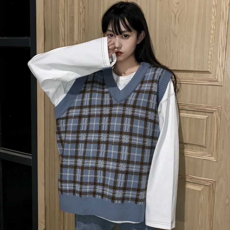 Fashion Street V-neck Sleeveless Sweater Vest Women Plaid Retro Harajuku Student Korean Loose Casual Fashion Chic
Fashion Street V-neck Sleeveless Sweater Vest Women Plaid Retro Harajuku Student Korean Loose Casual Fashion Chic