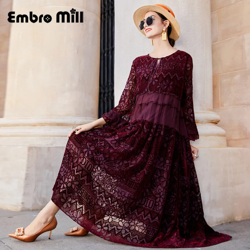 New Autumn High-End Vintage Luxury O-Neck Long Sleeve Loose Wine Red Splicing Velvet Jacquard Lady Dress M-XXL
New Autumn High-End Vintage Luxury O-Neck Long Sleeve Loose Wine Red Splicing Velvet Jacquard Lady Dress M-XXL
