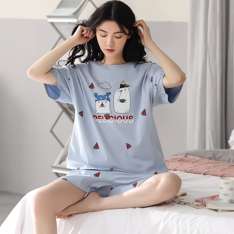 Cartoon Watermelon Pajamas Women's Summer Korean Style Pure Cotton Short Sleeve Shorts Thin Suit Fresh Casual Homewear Spring
Cartoon Watermelon Pajamas Women's Summer Korean Style Pure Cotton Short Sleeve Shorts Thin Suit Fresh Casual Homewear Spring