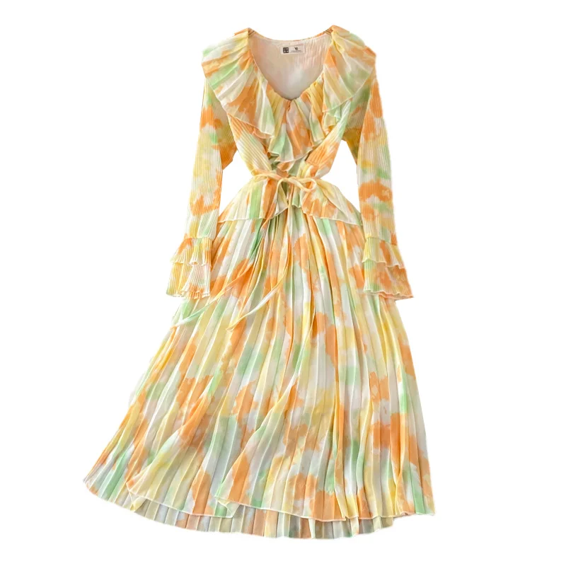 Autumn new French Kikyo first love super xiansen Department waist closing and slim fitting flounce tie dyed Chiffon Pleated
Autumn new French Kikyo first love super xiansen Department waist closing and slim fitting flounce tie dyed Chiffon Pleated