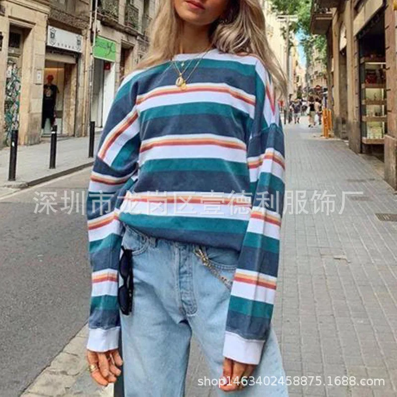 2021 Stripe Women Streetwear Female Autumn Hoodies Harajuku Contrast Printed Sweatshirts Casual Long-sleeved Loose Sweatshirt
2021 Stripe Women Streetwear Female Autumn Hoodies Harajuku Contrast Printed Sweatshirts Casual Long-sleeved Loose Sweatshirt