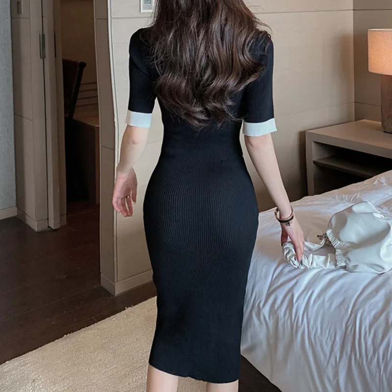 Women Elegant Patchwork Vintage Party Dress Cross V-neck Irregular Knitted Sweater Waist Slimming Robe Vestido De mujer Summer
Women Elegant Patchwork Vintage Party Dress Cross V-neck Irregular Knitted Sweater Waist Slimming Robe Vestido De mujer Summer