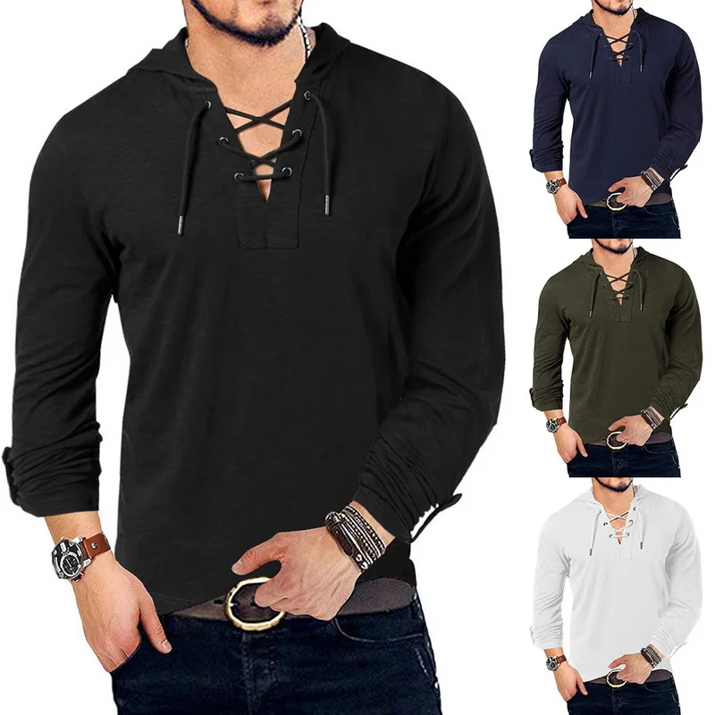 New Fashion Men's Hooded Tee Long Sleeve Cotton Henley T-Shirt Medieval Lace Up V Neck Outdoor Tee Tops Loose Casual
New Fashion Men's Hooded Tee Long Sleeve Cotton Henley T-Shirt Medieval Lace Up V Neck Outdoor Tee Tops Loose Casual