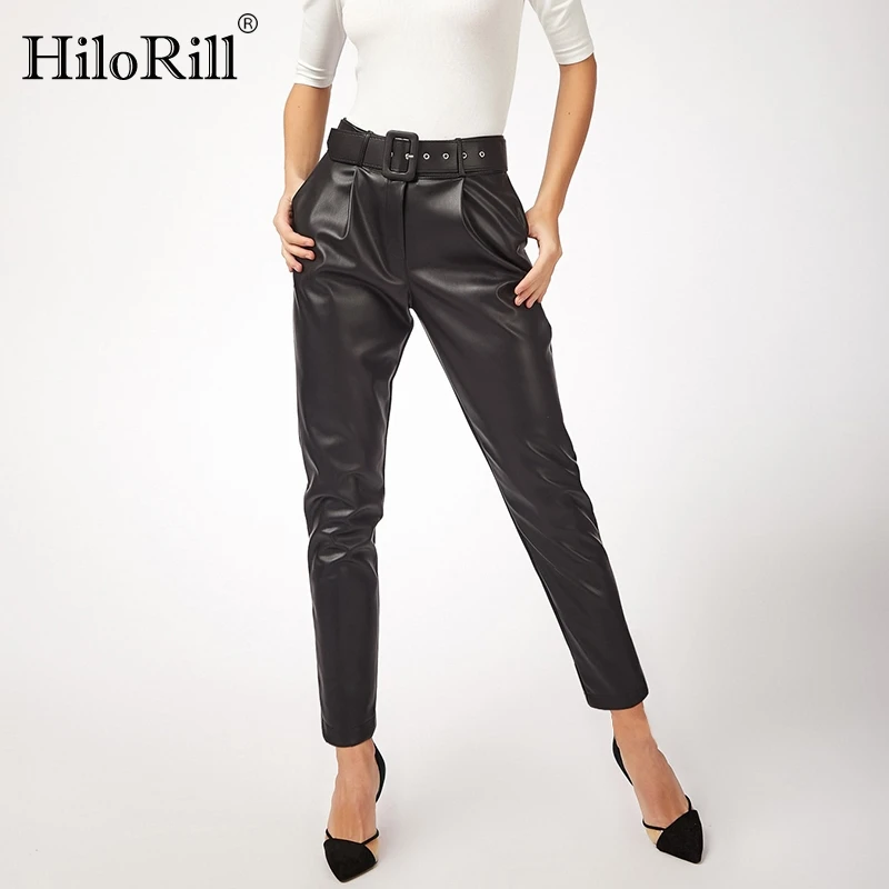 HiloRill женские черные брюки из искусственной кожи с поясом, брюки с высокой талией, с карманами, офисные женские длинные штаны-шаровары
HiloRill женские черные брюки из искусственной кожи с поясом, брюки с высокой талией, с карманами, офисные женские длинные штаны-шаровары