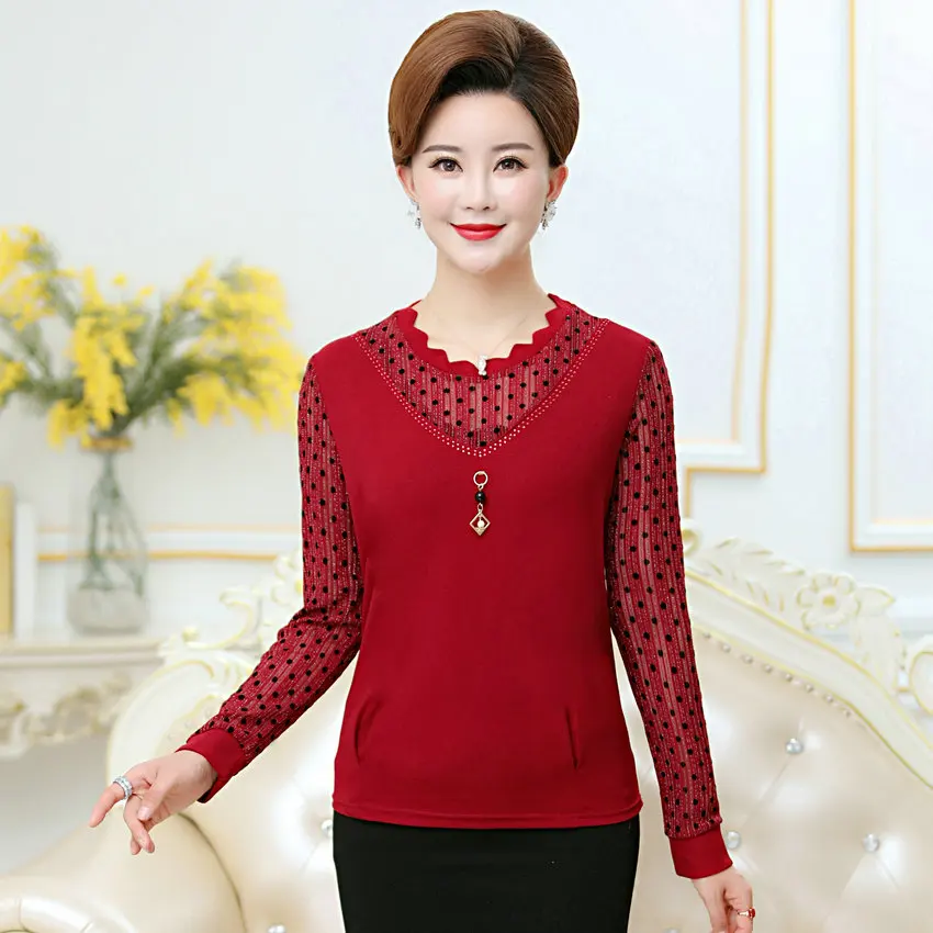 Red Black Caramel Patchwork Polka Dot Blouse Middle Aged Women Spring Autumn Round Collar Bright Yarn Fabric Long Sleeve Top 4XL
Red Black Caramel Patchwork Polka Dot Blouse Middle Aged Women Spring Autumn Round Collar Bright Yarn Fabric Long Sleeve Top 4XL