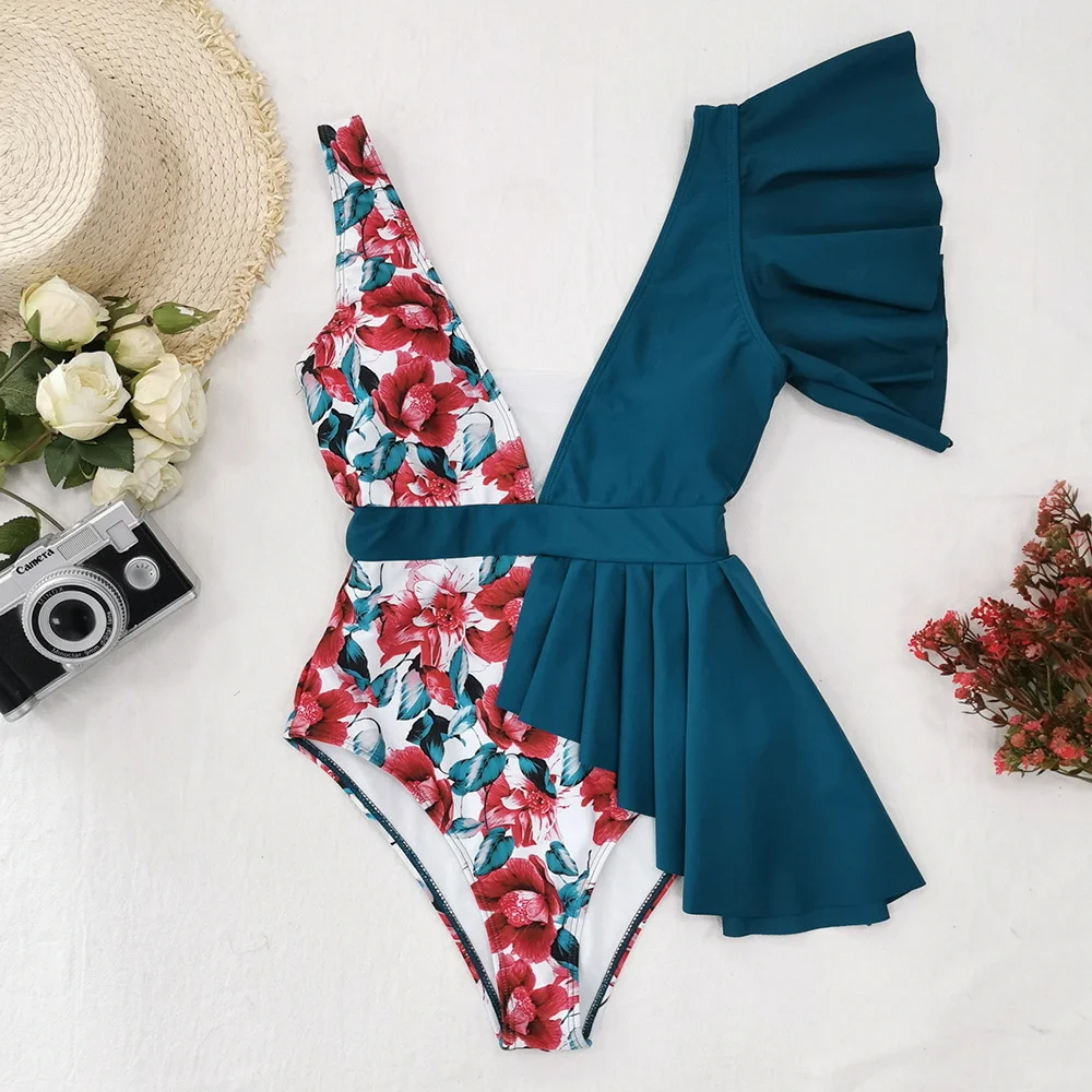 New personalized print solid color large Ruffle stitching one piece sexy swimsuit 2021
New personalized print solid color large Ruffle stitching one piece sexy swimsuit 2021