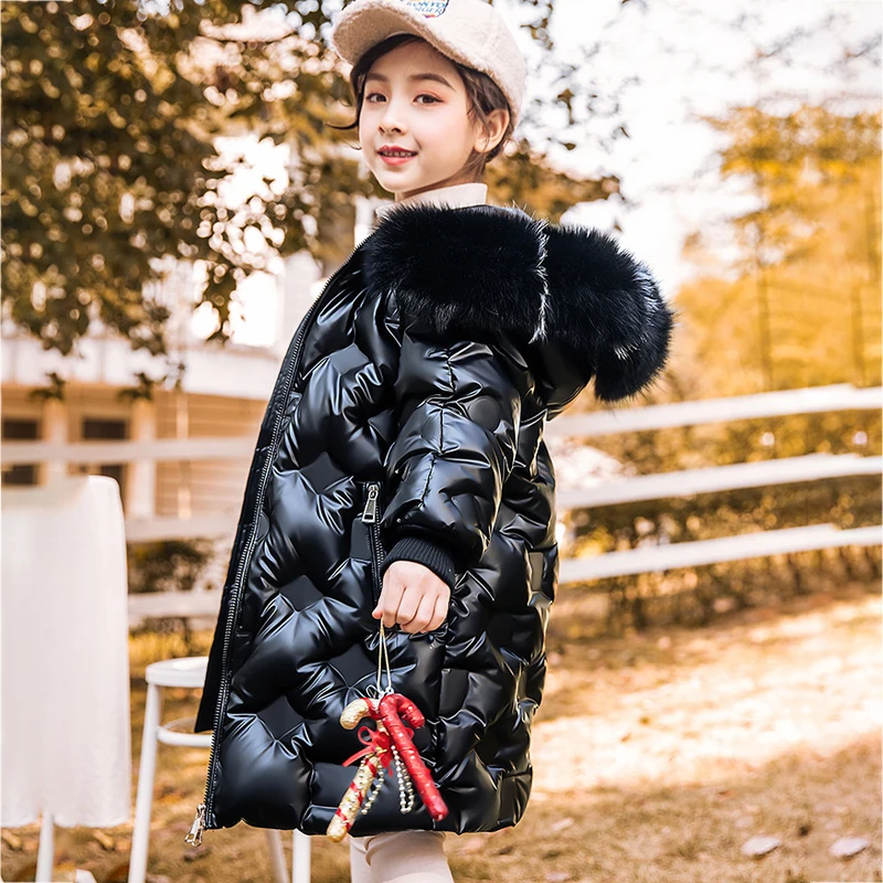 

Long Thick Warm Girls Coats Fur Hooded Down Kids Winter Jacket Outdoor Fashion Children Parkas Teenager Girl Snowsuit Clothes