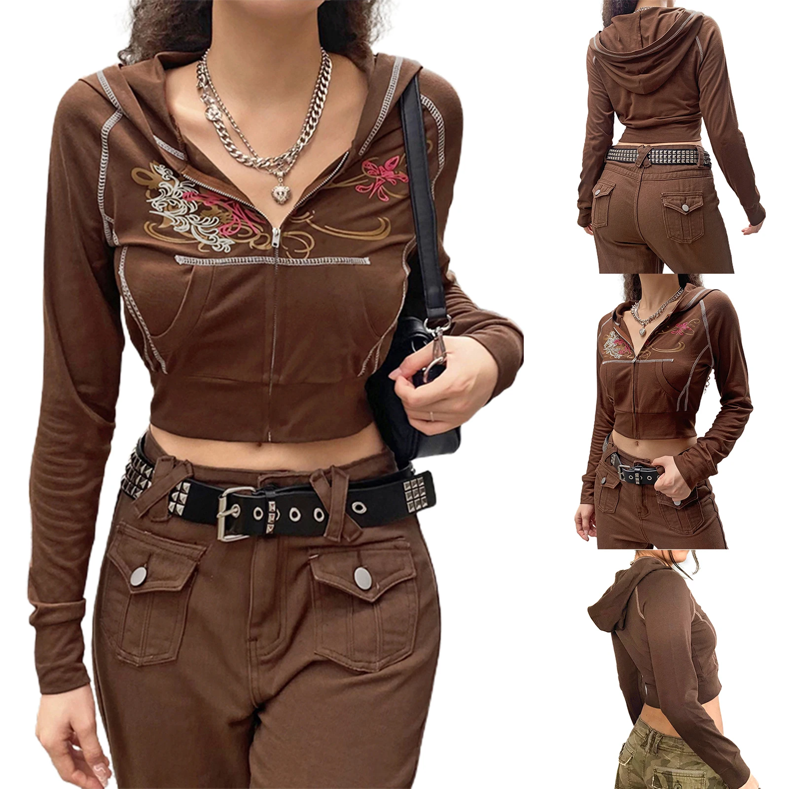 Women Cropped Hooded Sweatshirt, Adults Casual Printed Long Sleeve Zipper Cardigan with Pockets
Women Cropped Hooded Sweatshirt, Adults Casual Printed Long Sleeve Zipper Cardigan with Pockets